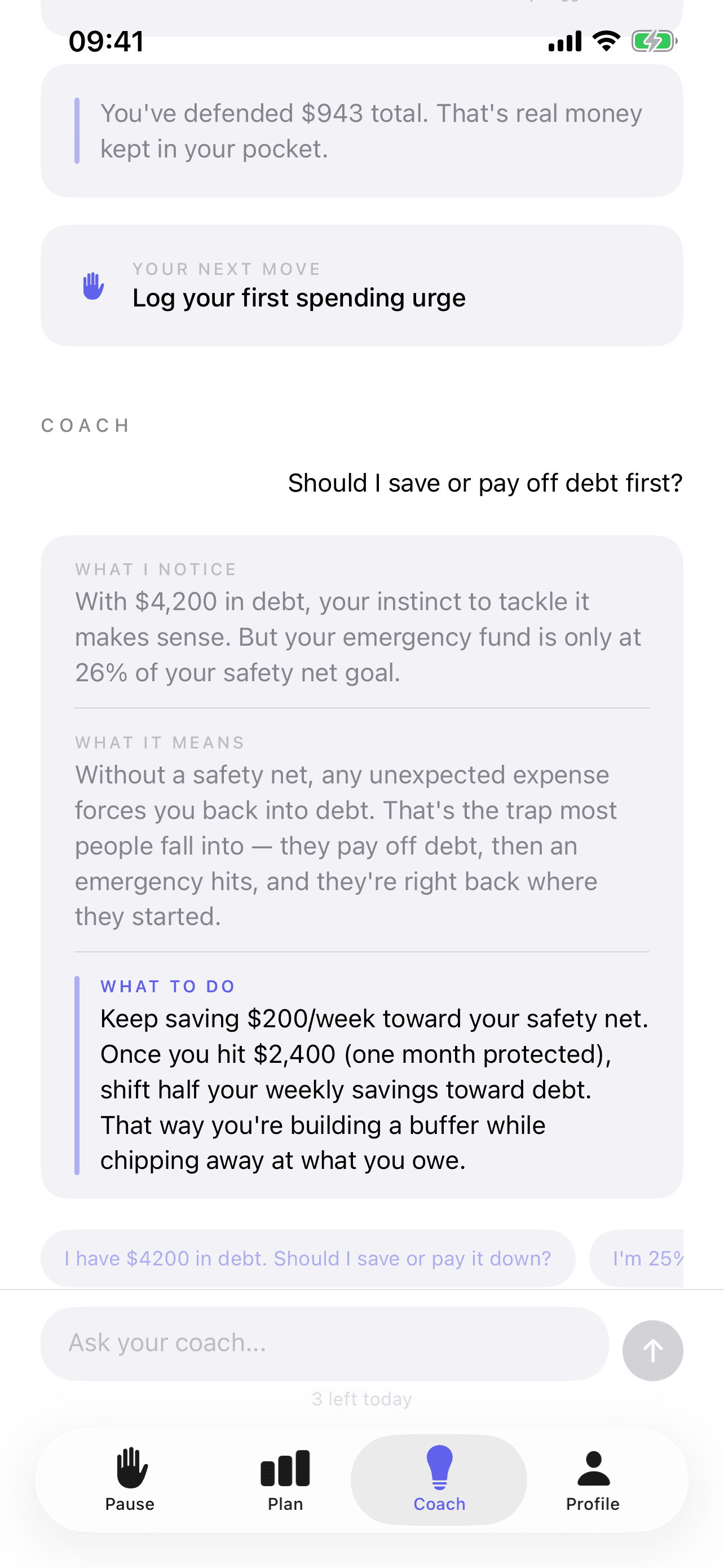 Coach — Structured financial guidance