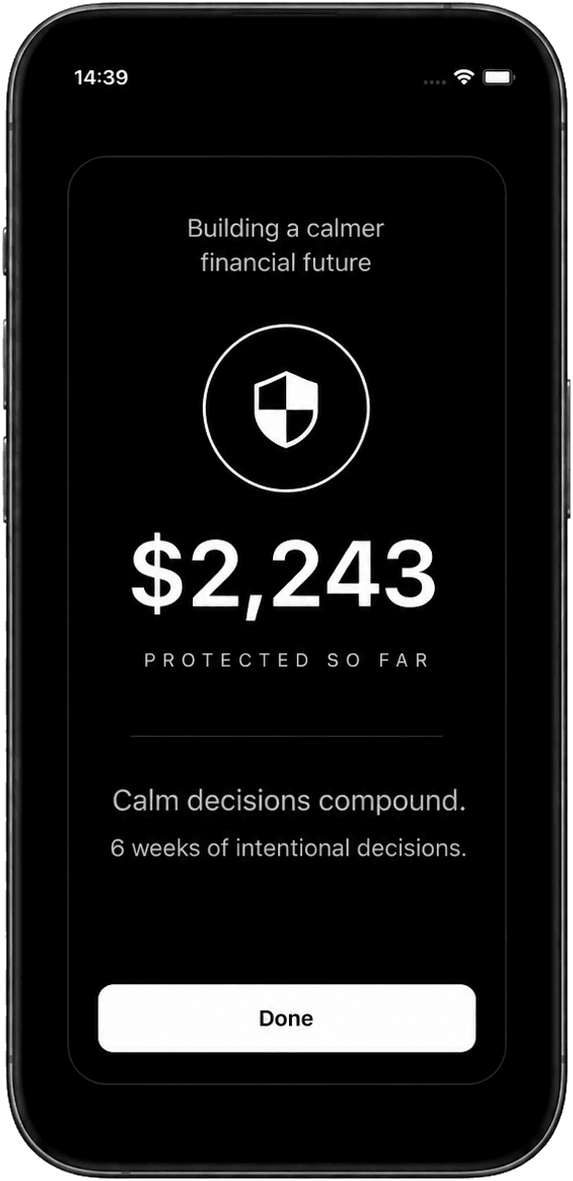 Axyom screen showing $2,243 protected so far