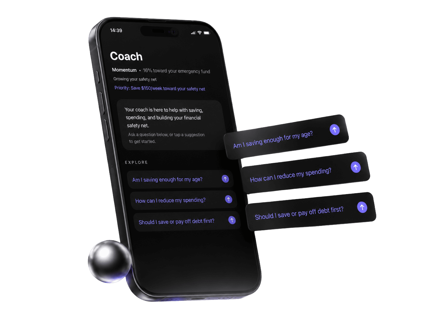 Axyom Coach screen: scripted guidance and follow-up prompts